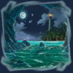 Море Ночное море, луна и маяк. взгляд из пещеры аватар