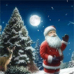 Новый год и Рождество Санта, олень и ёлочка под луной аватар