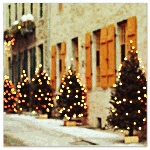Новый год и Рождество Сверкающие гирлянды на елках возле здания аватар