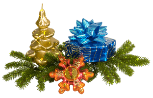 Новый год и Рождество Веточка ели, свеча, подарок и часы в виде снежинки аватар