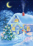Новый год и Рождество С Новым годом! Снеговик, елка, домик с огнями аватар