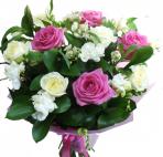 Букеты цветов Белые и розовые розы с зеленью аватар