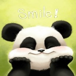 Панды Панда улыбается держа лапками щеки. Улыбка смайла аватар
