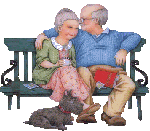Пожилые люди Двое пожилых людей на скамеечке, рядом лежит пес аватар