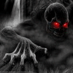 Привидения, скелеты, черти Скелет с красными глазами в дыму аватар