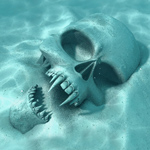 Привидения, скелеты, черти Череп с острыми зубами зарыт в песок на дне морском аватар