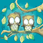 Птицы Две нарисованные совысидят на ветке дерева и смотрят вниз аватар