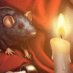 Салют, свечи, фонари Черный мышонок смотрит на пламя горящей свечи аватар